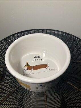 Signature Houseware Ursula Dodge Dog Party Stoneware Pet Bowl Whimsy Illustrated